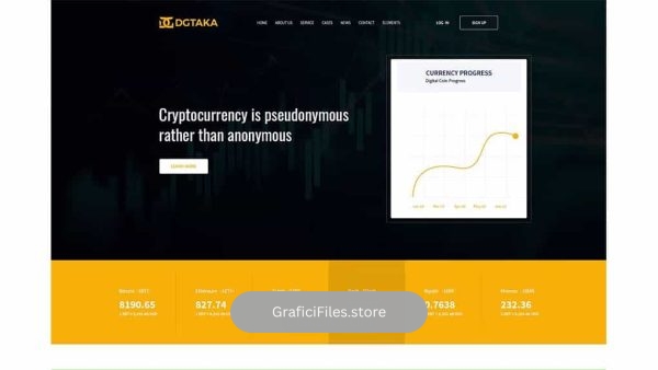 دانلود قالب لایه باز ارز رمز نگاری شده DGtaka – CryptoCurrency PSD Template