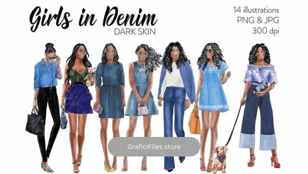 دانلود کلیپ آرت دختران سیاه پوست با لباس جین Girls in Denim – Dark Skin