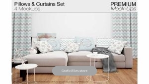 دانلود موکاپ ست کوسن و پرده Pillows & Curtains Set 2