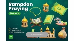 دانلود آیکون سه بعدی دعای رمضان Ramadan Praying 3D Icons