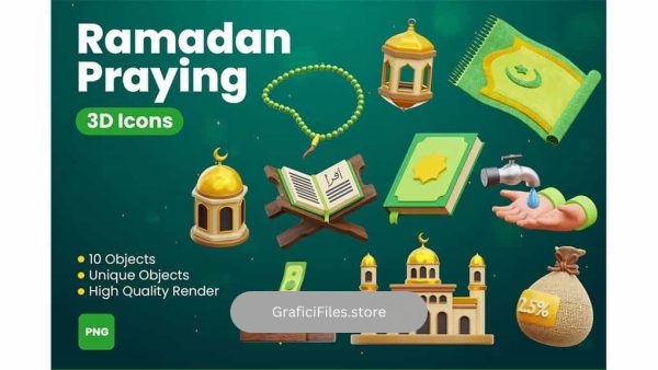دانلود آیکون سه بعدی دعای رمضان Ramadan Praying 3D Icons