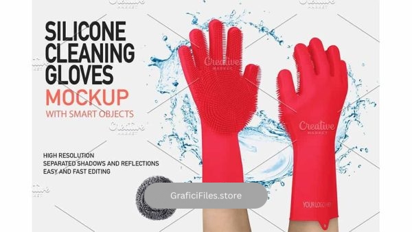دانلود موکاپ دستکش سیلیکونی SILICONE CLEANING GLOVES MOCK-UP