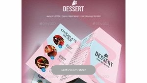 دانلود فایل لایه باز سه لت منو شیرینی فروشی Sweet Dessert Trifold Menu