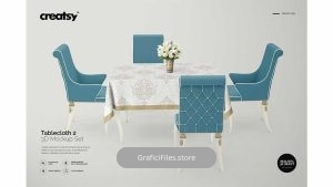 دانلود موکاپ میز ناهارخوری Tablecloth Mockup Set 2