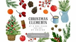 دانلود کلیپ آرت کریسمس با طرح آبرنگی Watercolor Christmas Clipart