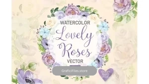 دانلود وکتور و کلیپ آرت گل رز آبرنگی Watercolor Rose Anemone wreath clipart