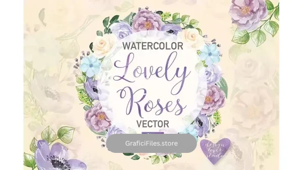 دانلود وکتور و کلیپ آرت گل رز آبرنگی Watercolor Rose Anemone wreath clipart