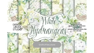 دانلود بک گراند کاغذ دیجیتال Watercolor White Hydrangea digital paper pack