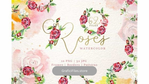 دانلود کلیپ آرت گل رز قرمز Wonderful Watercolor Red Roses PNG