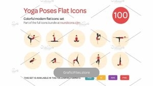 دانلود آیکون یوگا Yoga Poses Flat Icons Set