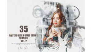 دانلود براش آبرنگ لکه قهوه فتوشاپ Watercolor Coffee Stains Brushes – Vol. 2