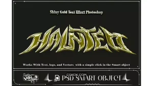 دانلود افکت متن طلایی براق سه بعدی 3D Shiny Gold Text Effect PSD Template Photoshop