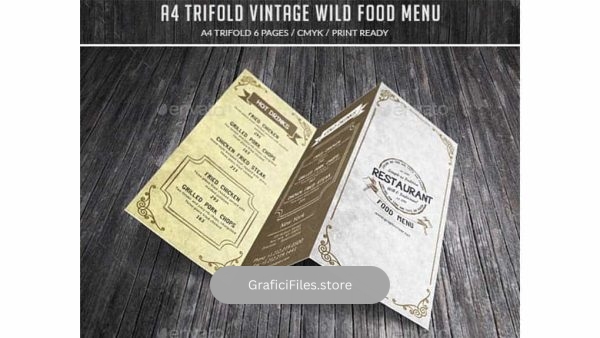 دانلود فایل لایه باز 3 لت منوی غذا A4 Trifold Wild Food Menu
