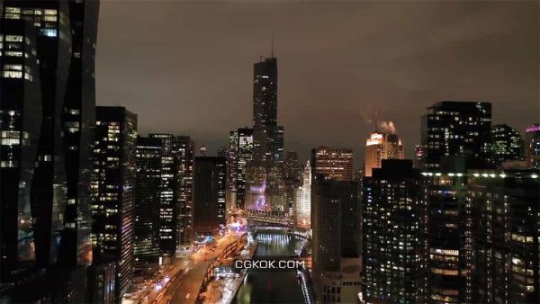 فوتیج هوایی از منظره شهر شیکاگو Aerial Of Urban Cityscape Of Chicago