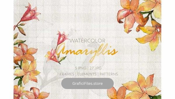 دانلود کلیپ آرت آبرنگی گل Amaryllis Watercolor png