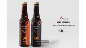 دانلود موکاپ بطری نوشیدنی Amber Glass Beer Bottle Mockup 03