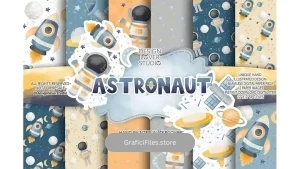 دانلود بک گراند کاغذ دیجیتال فضانورد Astronaut digital paper pack