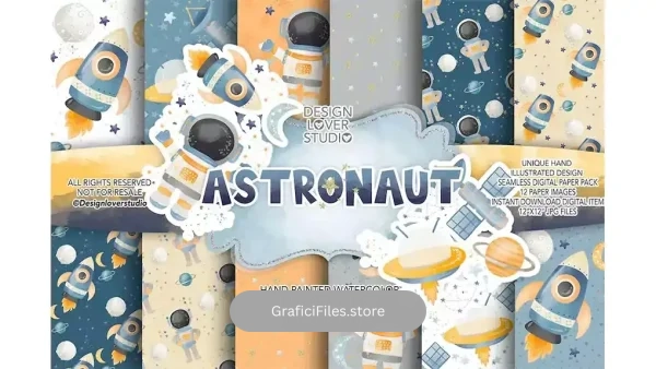 دانلود بک گراند کاغذ دیجیتال فضانورد Astronaut digital paper pack