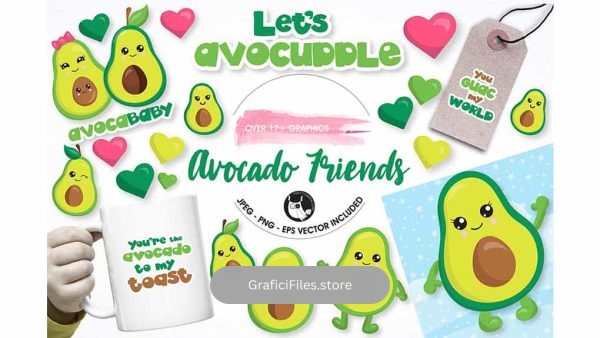دانلود وکتور آووکادو کارتونی Avocado graphics and illustrations