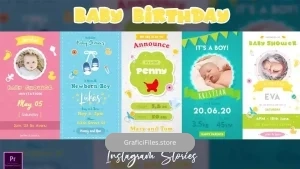پروژه پریمیر استوری اینستاگرام تولد نوزاد Baby Birthday Instagram Stories