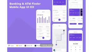 دانلود رابط کاربری اپلیکیشن بانکداری و خودپرداز یاب Banking & ATM Finder Mobile App UI Kit