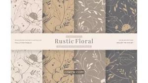 دانلود طرح وکتور پترن گلدار روستیک Beautiful vintage rustic floral pattern seamless pack