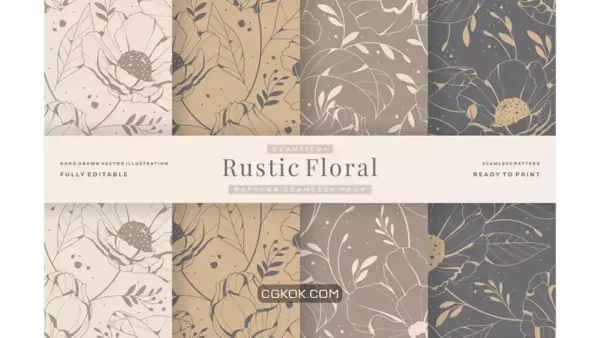 دانلود طرح وکتور پترن گلدار روستیک Beautiful vintage rustic floral pattern seamless pack