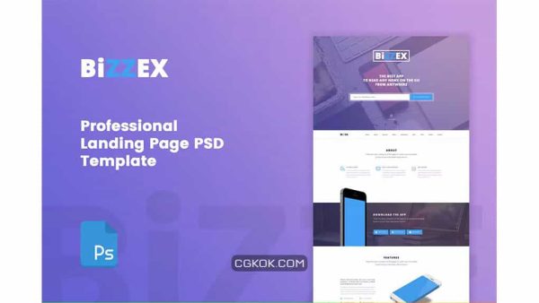 دانلود طرح لایه باز لندینگ پیج اپلیکیشن حرفه ایی BiZZEX – Professional App Landing Page