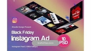دانلود طرح لایه باز بنر اینستاگرام جمعه سیاه Black Friday Instagram Banners Ads – 10PSD