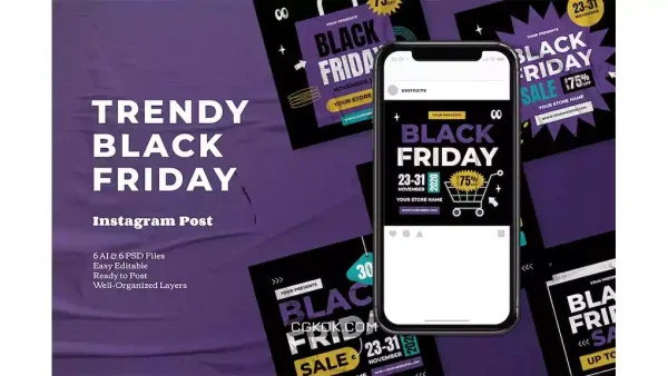دانلود طرح لایه باز پست اینستاگرام بلک فرایدی Black Friday Instagram Feed