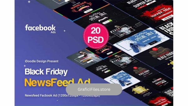دانلود طرح لایه باز بنر تبلیغاتی جمعه سیاه Black Friday NewsFeed Banners Ad – 20PSD