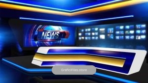دانلود فوتیج استودیو مجازی خبر Blue-Gold Virtual News Set