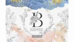 دانلود کلیپ آرت حروف الفبا با حاشیه گل Blush amp Navy Blooming Alphabet