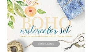 دانلود ست کلیپ آرت آبرنگی بوهو Boho watercolor set