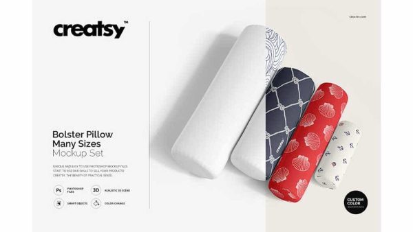 دانلود موکاپ بالشت گرد Bolster Pillow Many Sizes Mockup Set