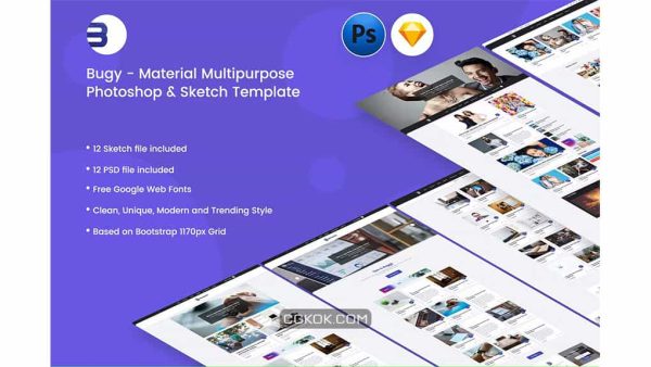 دانلود قالب لایه باز وبلاگ متریال Buggy – Material Blog PSD & Sketch Template