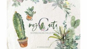 دانلود کلیپ آرت آبرنگی کاکتوس Cacti Watercolor Cactuses Clipart