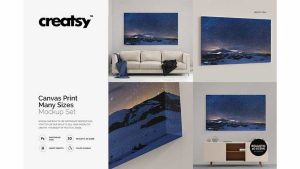 دانلود موکاپ تابلو نقاشی Canvas Print Many Sizes Mockup Set