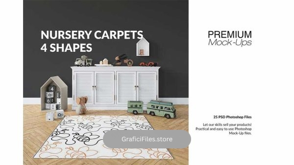 دانلود موکاپ فرش اتاق کودک Carpets for Kids Room – 4 Shapes