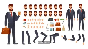 دانلود وکتور کاراکتر کارتونی مرد تاجر Cartoon businessman character kit