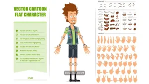 دانلود وکتور مرد هیپستر Cartoon flat bearded hipster man character