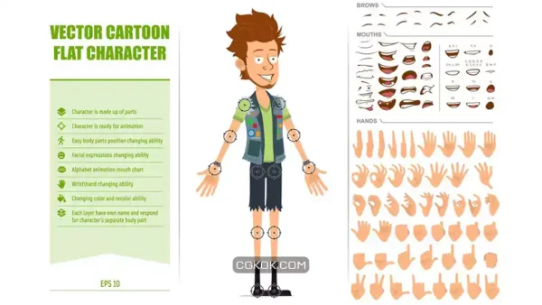 دانلود وکتور مرد هیپستر Cartoon flat bearded hipster man character