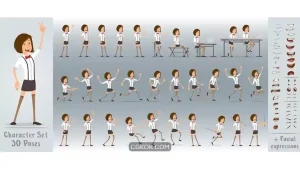 دانلود وکتور کارتونی دختر تاجر Cartoon flat business girl character set