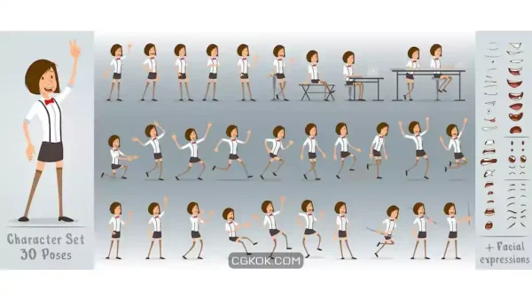 دانلود وکتور کارتونی دختر تاجر Cartoon flat business girl character set