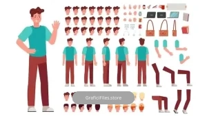دانلود وکتور کاراکتر کارتونی مرد Cartoon male character kit