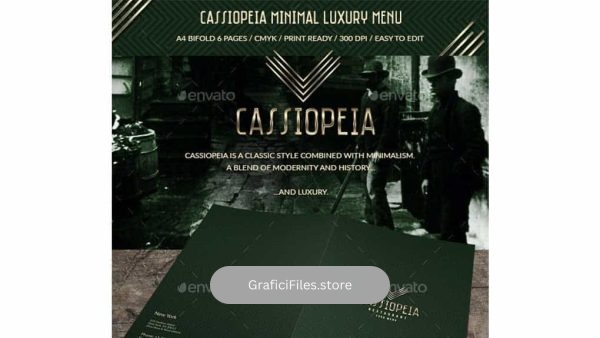 دانلود فایل لایه باز منو غذا با طرح مینیمال و لاکچری Cassiopeia Minimal Luxury Menu