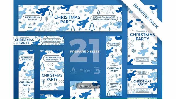 دانلود طرح لایه باز بنر جشن کریسمس Christmas Party Banner Pack Template