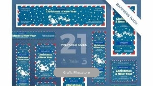 دانلود طرح لایه باز بنر آژانس مسافرتی کریسمس Christmas Travel Agency Banner Pack Template