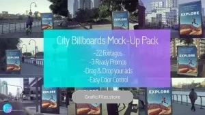 پروژه افترافکت تیزر تبلیغاتی موکاپ بیلبورد شهری City Billboards Mockup Promo Pack