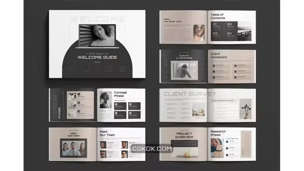 دانلود قالب ایندیزاین راهنمای خوش آمدگویی مشتری Client Welcome Guide Template Landscape